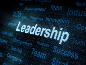 Pixeled word Leadership on digital screen