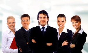 business man and his team isolated over a white background