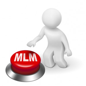 3d man with MLM ( Multi Level Marketing) button