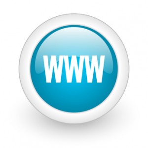 www blue circle glossy web icon on white background